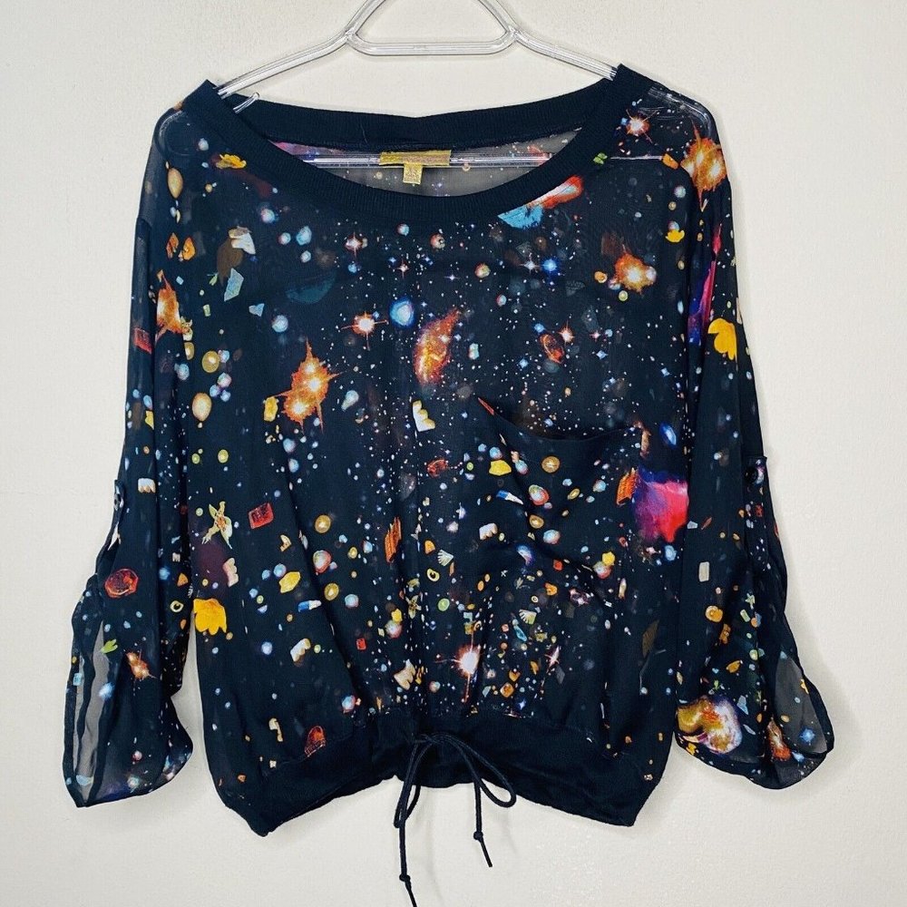 Princess Vera Wang Top Women XS Multicolor Cropped Sheer Galaxy